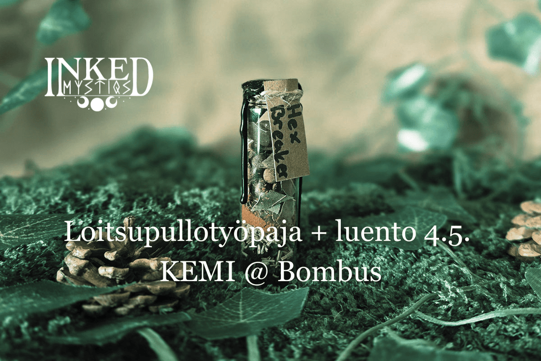 Loitsupullo työpaja ja luento 4.5. klo 18-20 Bombuksen tiloissa Kemissä.