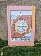 Tarot korteista tuttu wheel of fortune muistikirjana.